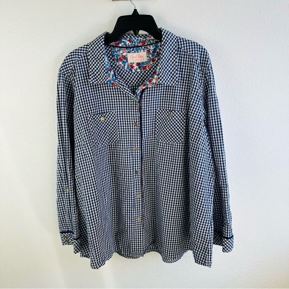 Coral Bay Blue Gingham Gold Buttons Shirt - Picture 1 of 4